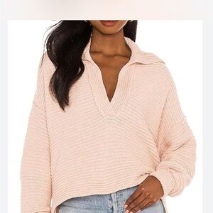 Free People Light Pink V-Neck Sweater